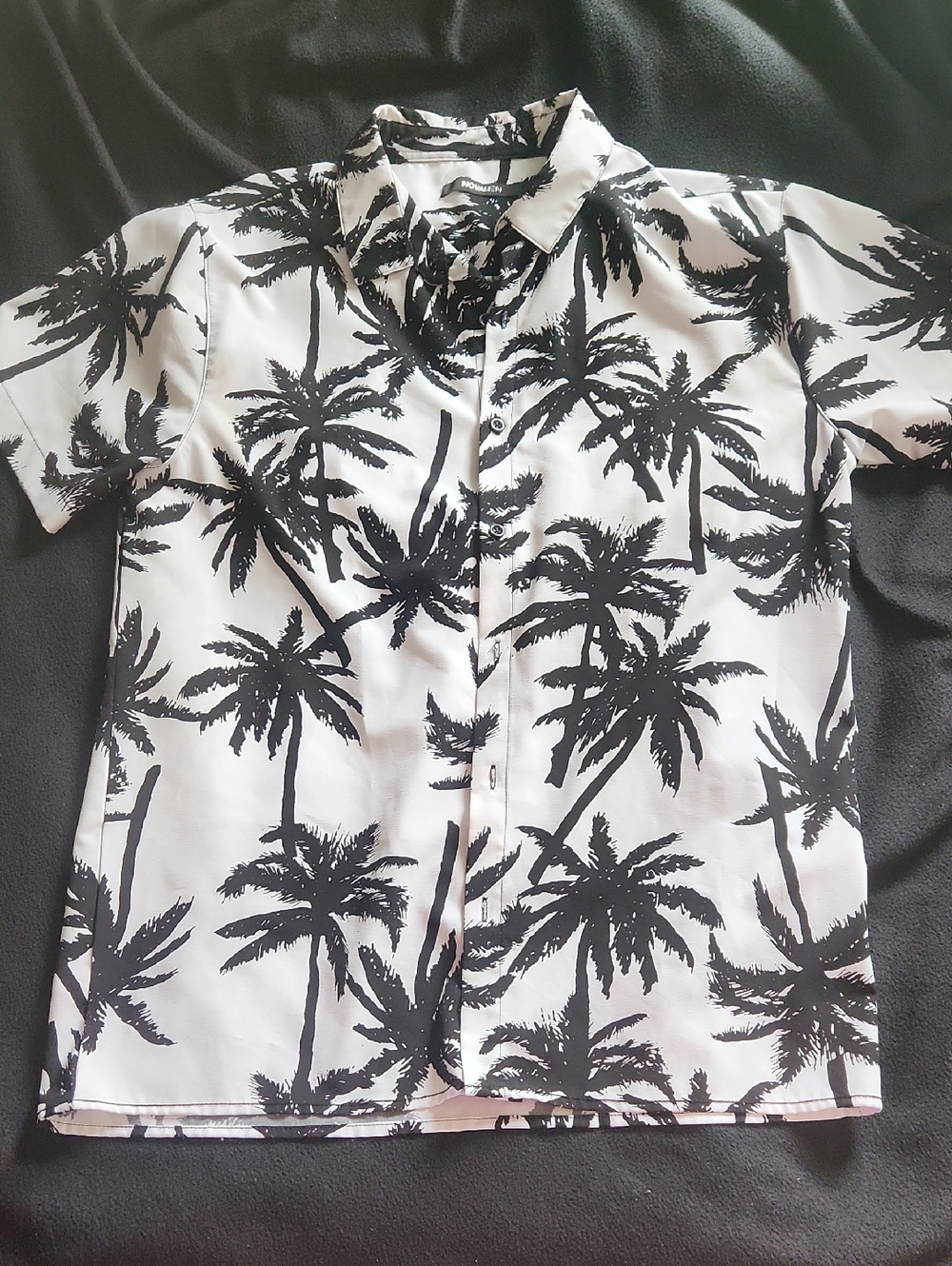 Fashion Nova Black & White Palm Tree Button-Up Shirt
